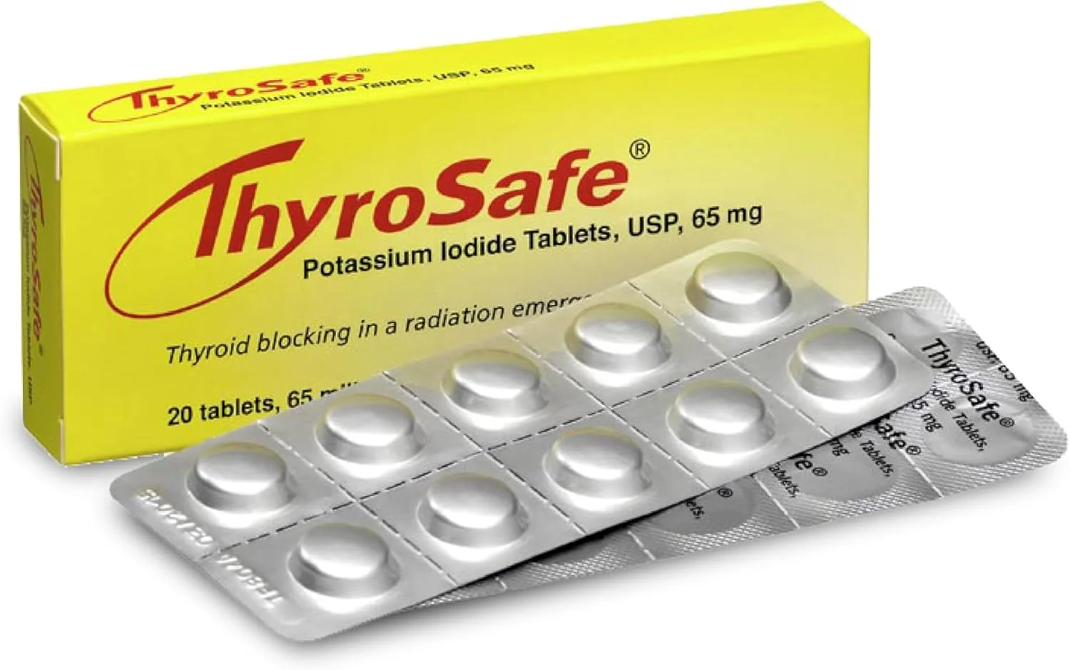 قرص های یدید پتاسیم 65 میلی گرمی ThyroSafe (بسته 20 عددی) - محافظت از تیروئید شما در برابر قرار گرفتن در معرض تشعشعات هسته ای