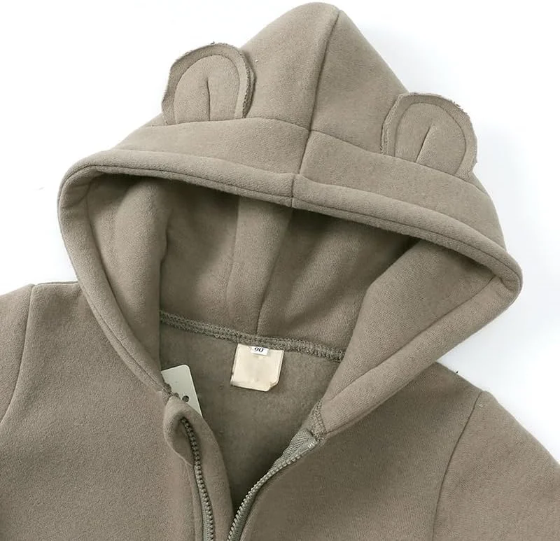 رامپر یک تکه آلونسیتو برای نوزادان پسر/دختر و کودکان نوپا، آستین بلند، گوش خرسی، کلاه دار، سرهمی، بادی برای بهار/پاییز