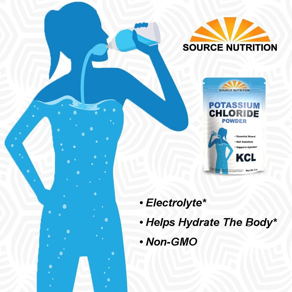 پودر کلرید پتاسیم TradeKing Source Nutrition - پشتیبانی از هیدراتاسیون و سطح مایعات، جایگزین نمک خوراکی، منبع عالی پتاسیم - مکمل KCL (227 گرم)