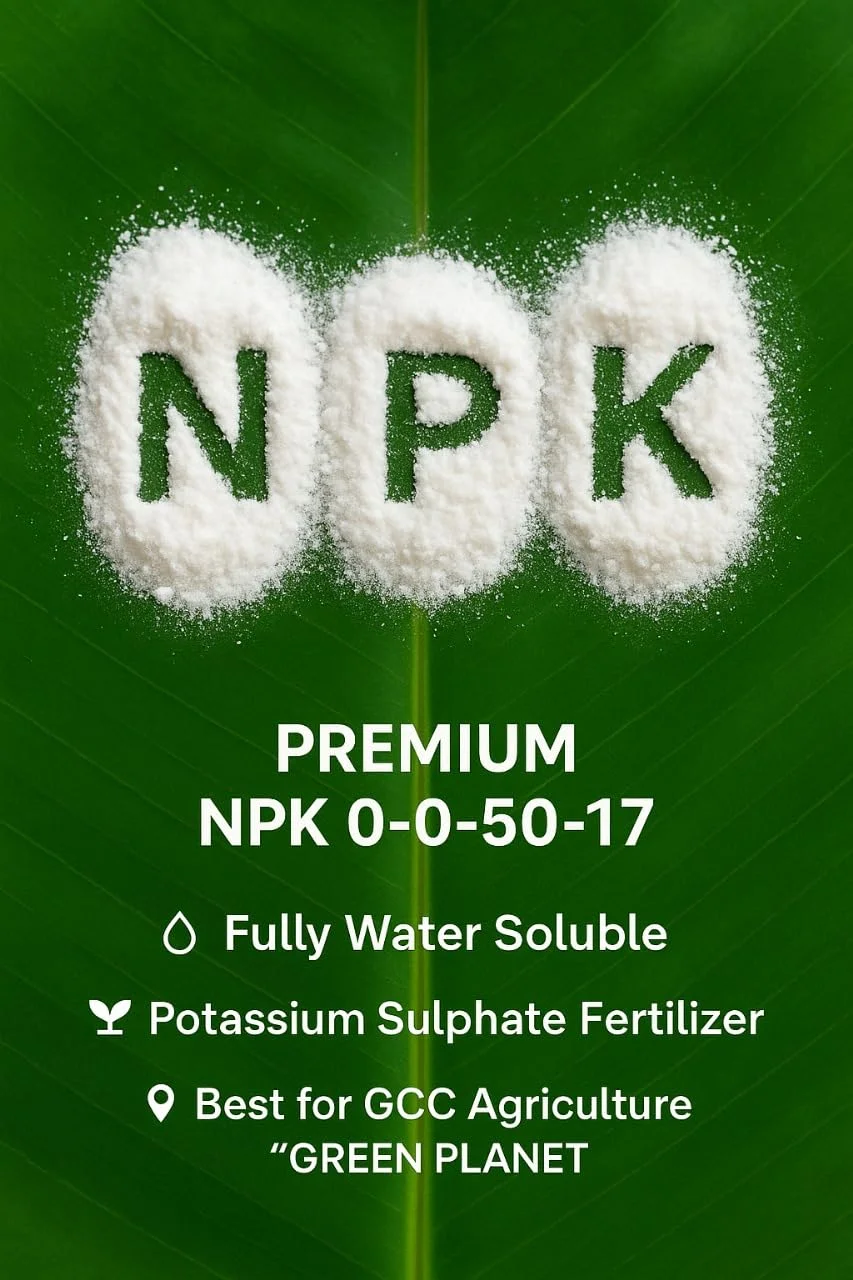 کود سولفات پتاسیم NPK 0-0-50-17 ممتاز کاملاً محلول در آب "GREEN PLANET" (بهترین انتخاب برای استفاده در کشورهای حوزه خلیج فارس)