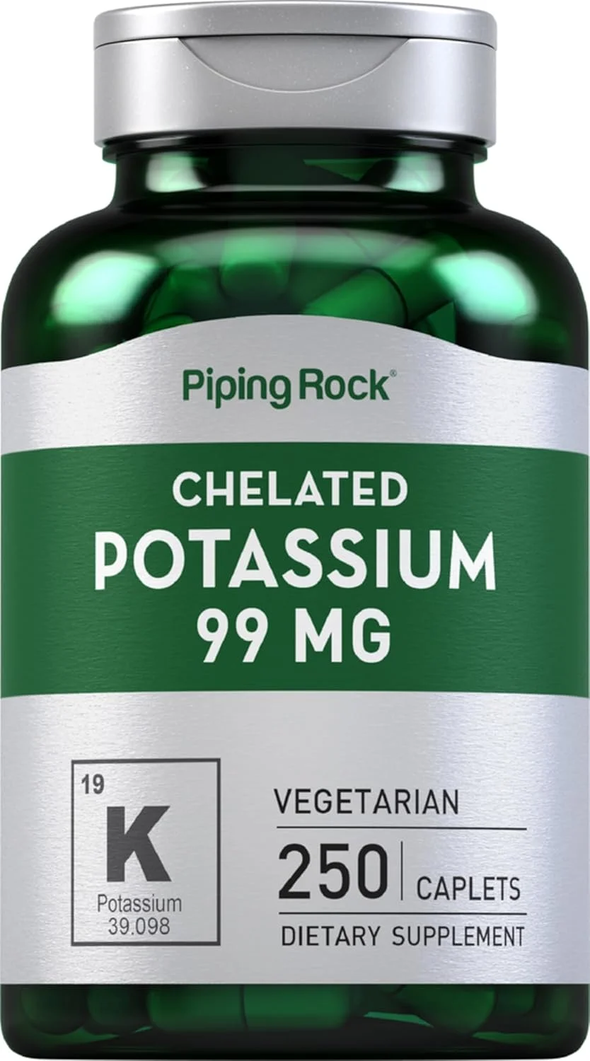 مکمل پتاسیم کلاته Piping Rock 99 میلی گرم | 250 کپسول | گلوکونات پتاسیم | گیاهی، غیر GMO، بدون گلوتن |