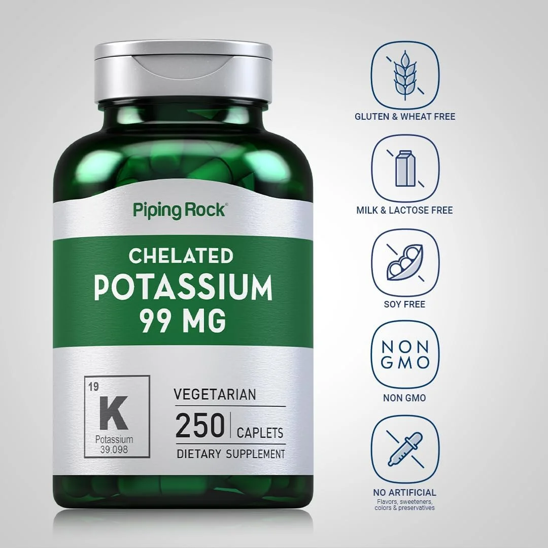 مکمل پتاسیم کلاته Piping Rock 99 میلی گرم | 250 کپسول | گلوکونات پتاسیم | گیاهی، غیر GMO، بدون گلوتن | مکمل پتاسیم کلاته Piping Rock 99 میلی گرم | 250 کپسول | گلوکونات پتاسیم | گیاهی، غیر GMO، بدون گلوتن |