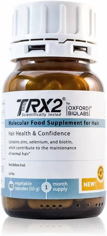 مکمل رشد مو TRX2 - موهای سالم - نتایج بالینی ثابت شده برای موهای ضخیم تر و پرتر - توقف ریزش مو برای مردان و زنان - بیوتین و سلنیوم و روی - گیاهی - تامین یک ماهه