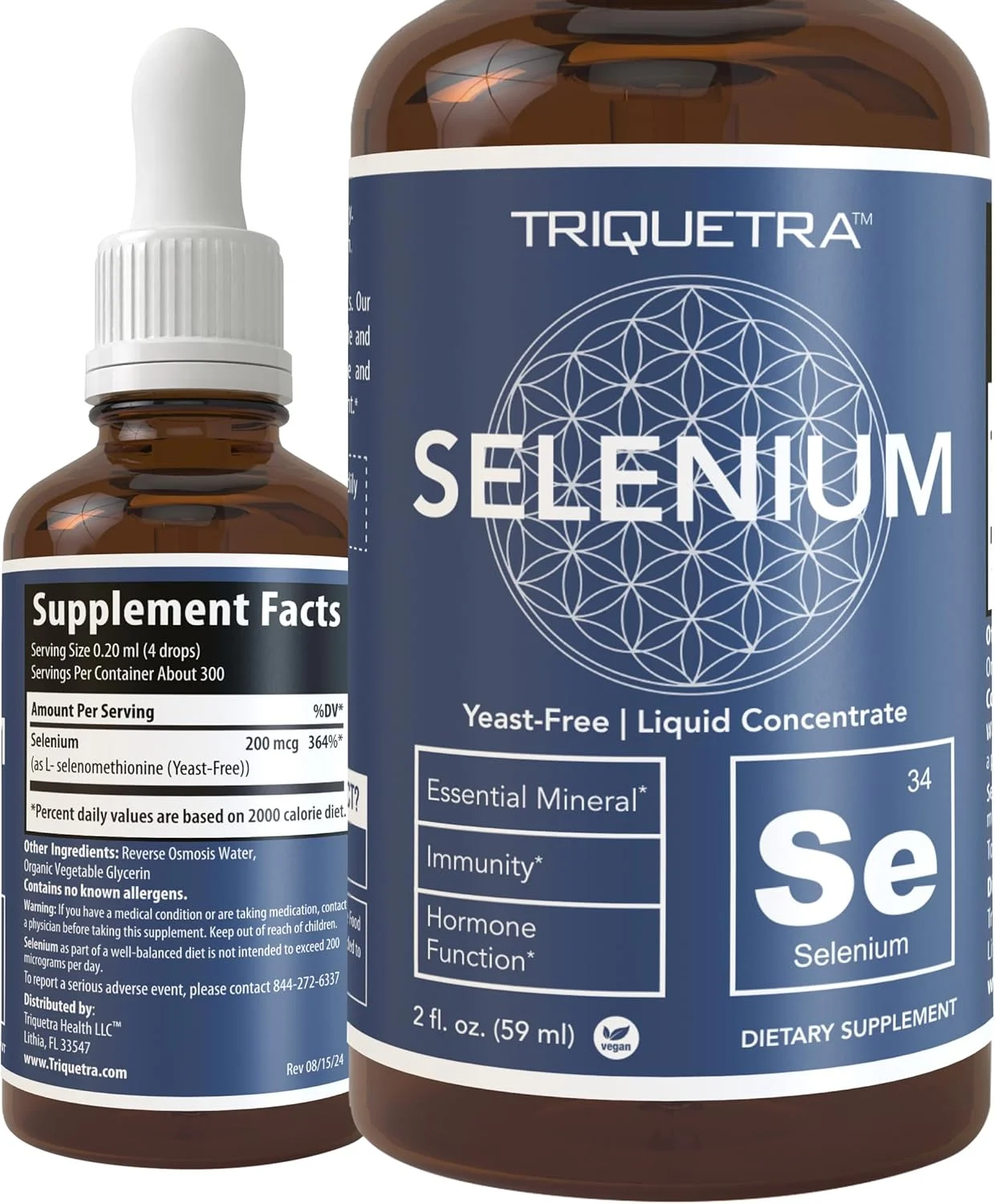 سلنیوم Triquetra Health - 200 میکروگرم، فرم سلنومتیونین، 300 سروینگ - وگان، بطری شیشه ای، بدون مخمر - کنسانتره مایع زیر زبانی - آنتی اکسیدان، حمایت از ایمنی، تیروئید (2 اونس)