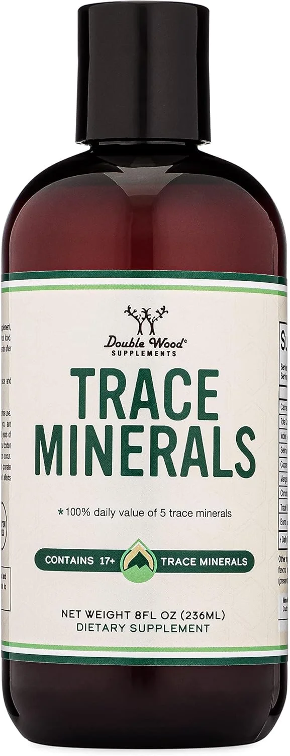 قطره مواد معدنی کمیاب (مواد معدنی کمیاب مایع) حاوی بیش از 17 ماده معدنی کمیاب و 100% ارزش روزانه 5 ماده معدنی کمیاب: ید، سلنیوم، مس، منگنز، کروم (برای افزودن به آب آشامیدنی) از Double Wood