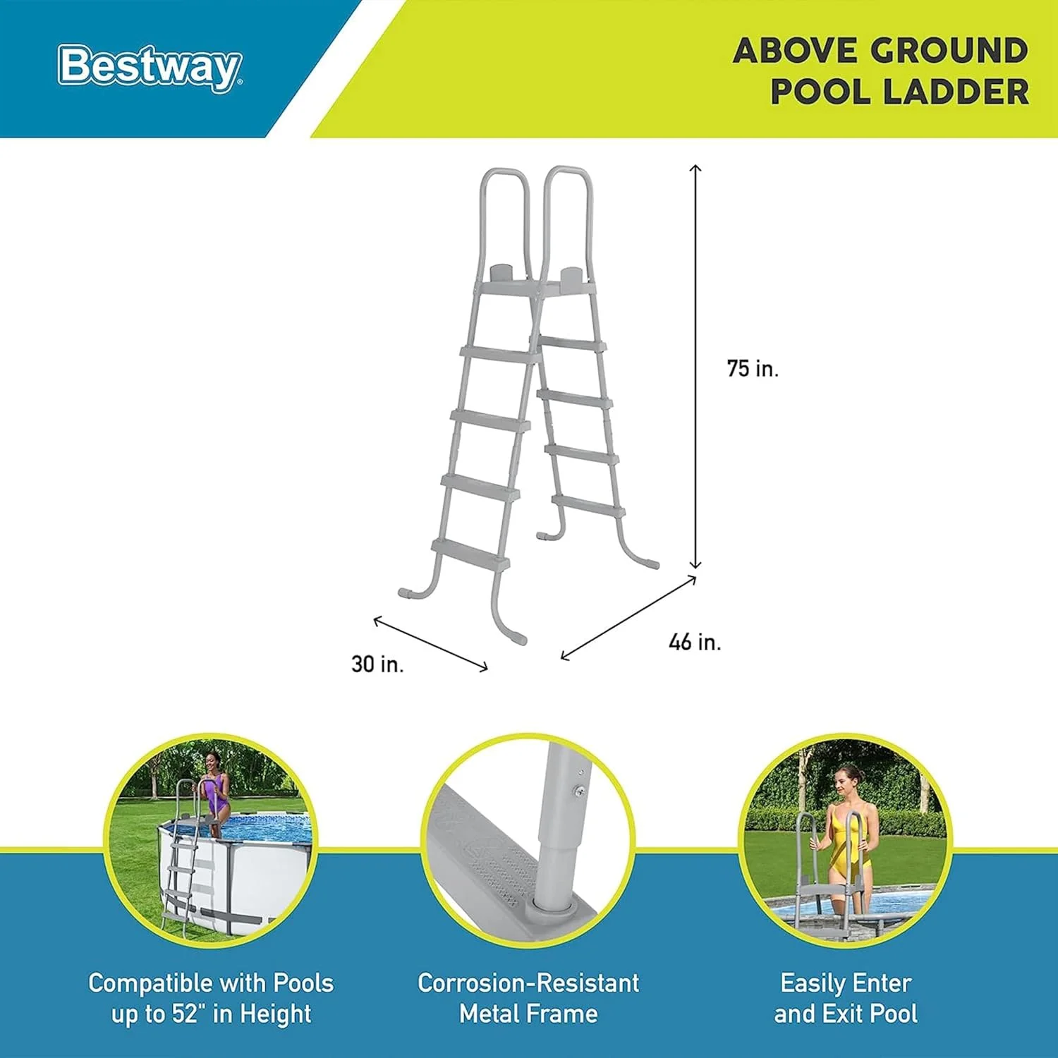 نردبان استخر روکار Bestway Flowclear 52 اینچی | قاب فلزی مقاوم در برابر خوردگی با پله های پلاستیکی سنگین نردبان استخر روکار Bestway Flowclear 52 اینچی | قاب فلزی مقاوم در برابر خوردگی با پله های پلاستیکی سنگین