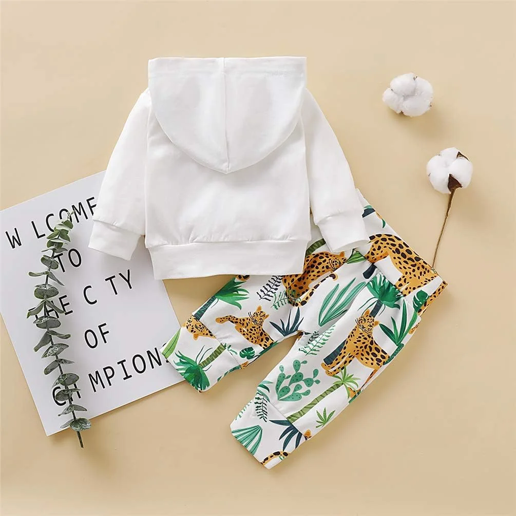 ست لباس نوزاد دخترانه EDOTON، ست 2 تکه شامل هودی راه راه گلدار با جیب + شلوار بلند، لباس گرمکن