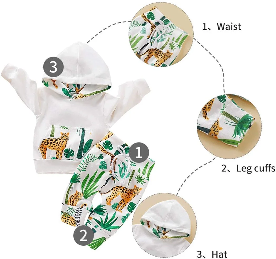 ست لباس نوزاد دخترانه EDOTON، ست 2 تکه شامل هودی راه راه گلدار با جیب + شلوار بلند، لباس گرمکن