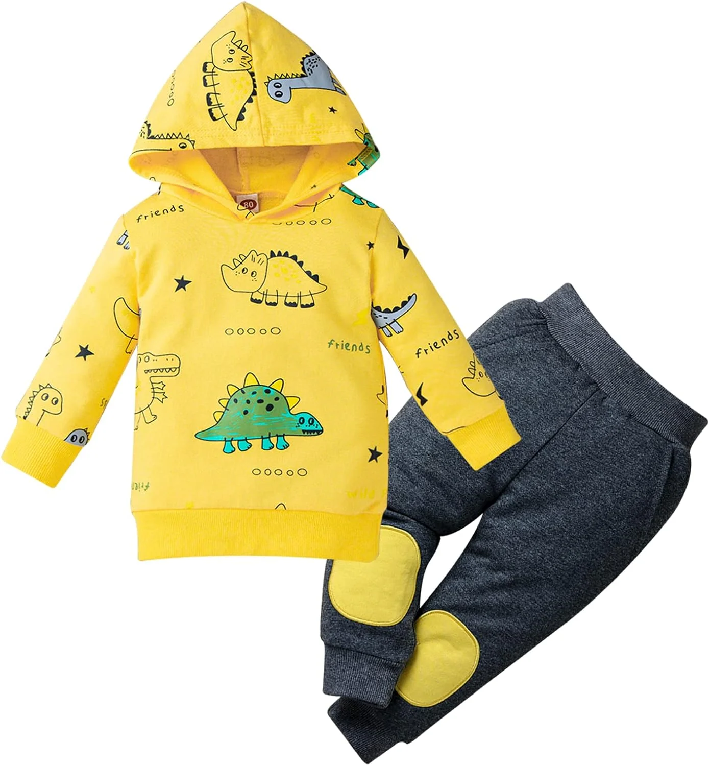 لباس پسرانه نوزادی FOCICI، ست لباس بهاره و زمستانه شامل هودی جیب‌دار و شلوار دایناسوری