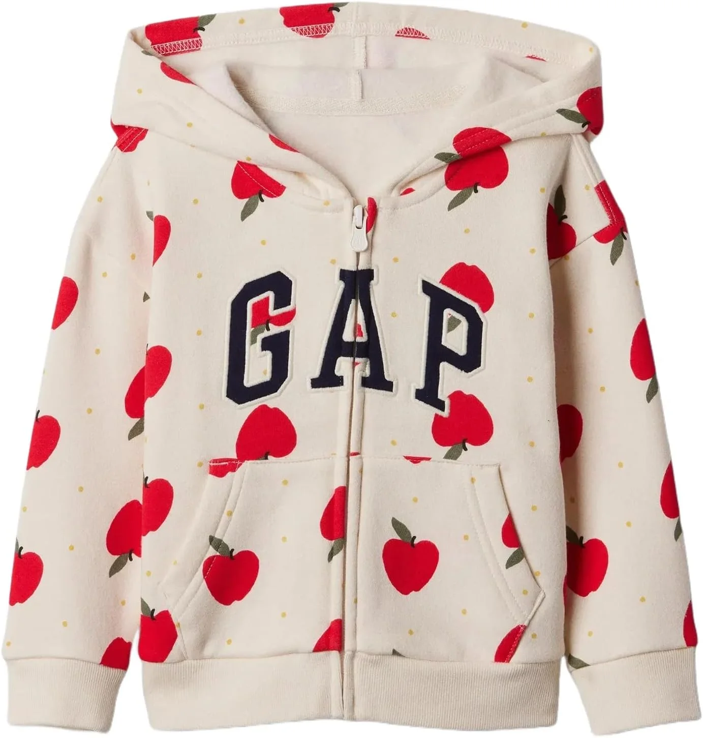 هودی زیپ دار دخترانه GAP مدل Playtime Favorites با لوگو، رنگ Ivory Frost، سایز 4 سال