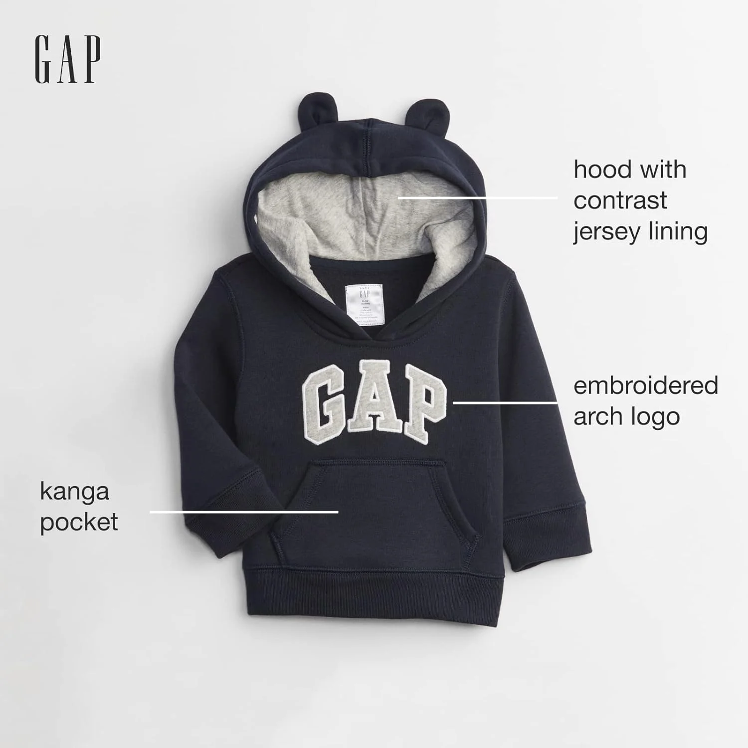 سویشرت هودی پسرانه GAP با لوگو، خاکستری روشن، سایز 4T