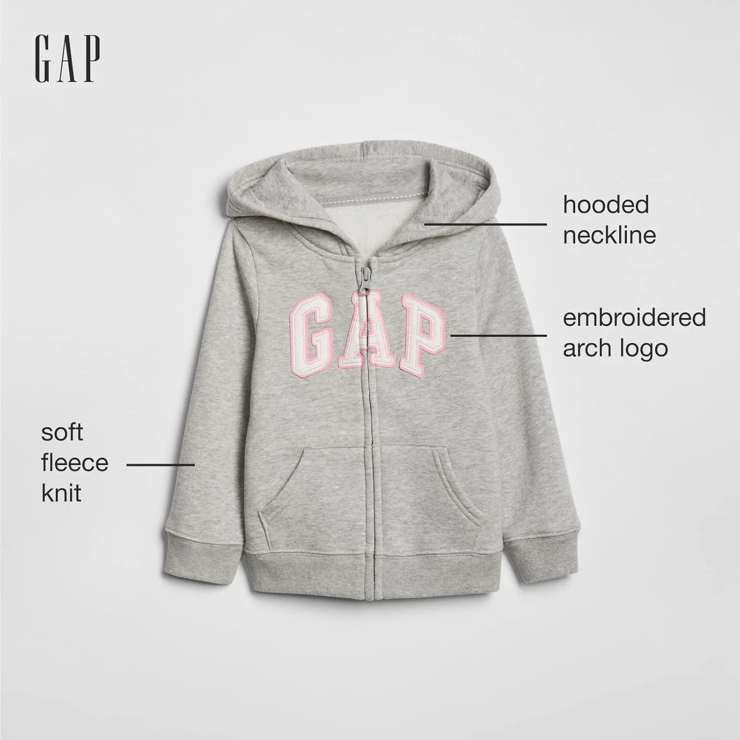 سویشرت کلاه دار زیپ دار دخترانه GAP با لوگوی Tg Ptf