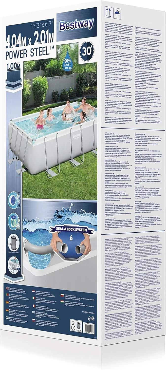 مجموعه استخر پیش ساخته مستطیلی بست وی پاور استیل با پمپ تصفیه و لوازم جانبی، خاکستری مجموعه استخر پیش ساخته مستطیلی بست وی پاور استیل با پمپ تصفیه و لوازم جانبی، خاکستری