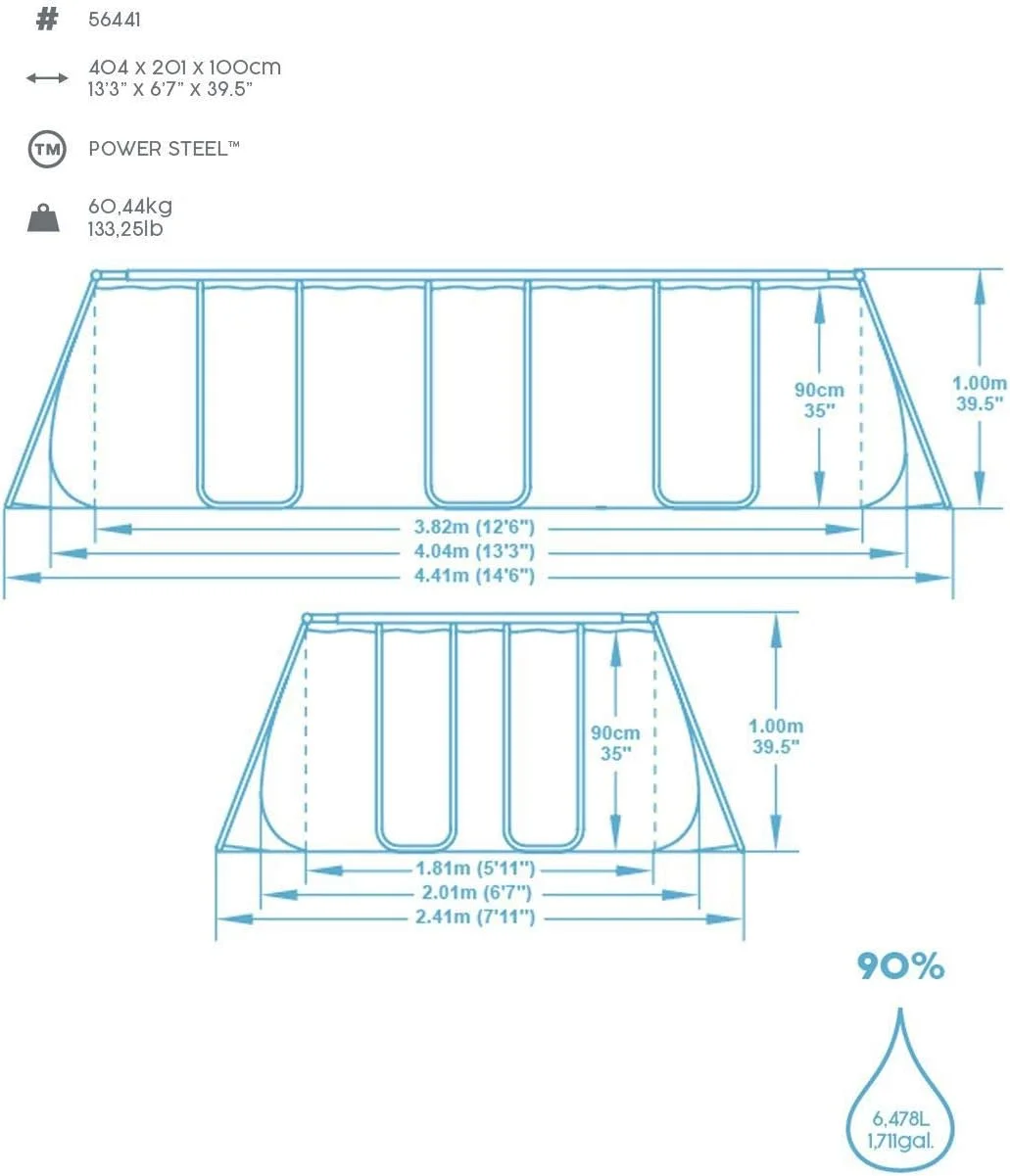 مجموعه استخر پیش ساخته مستطیلی بست وی پاور استیل با پمپ تصفیه و لوازم جانبی، خاکستری مجموعه استخر پیش ساخته مستطیلی بست وی پاور استیل با پمپ تصفیه و لوازم جانبی، خاکستری