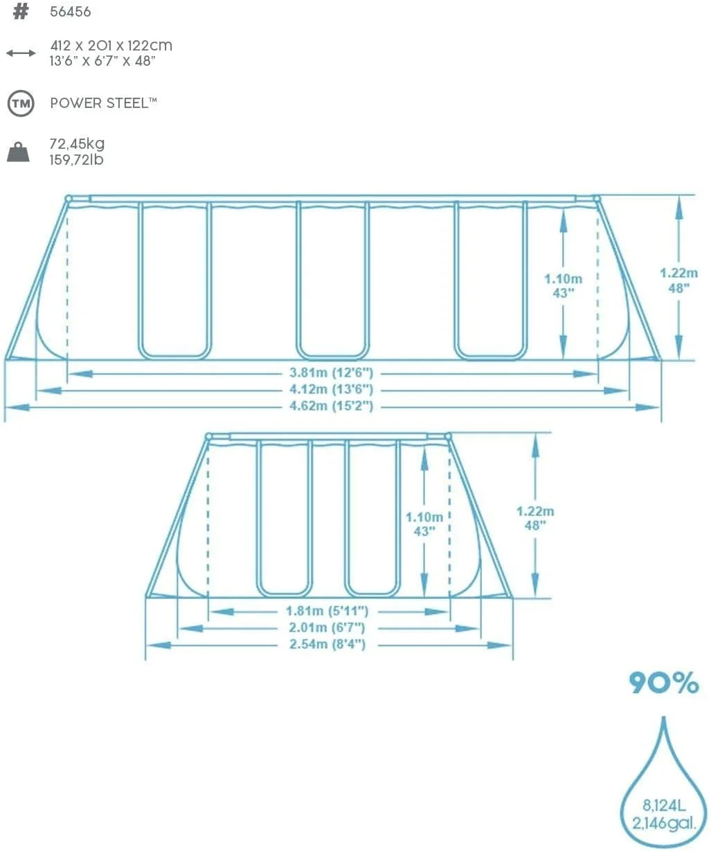استخر شنا مستطیلی بست وی مدل Power Steel، 56456 استخر شنا مستطیلی بست وی مدل Power Steel، 56456
