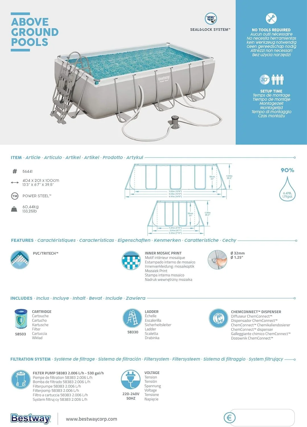مجموعه استخر پیش ساخته مستطیلی بست وی پاور استیل با پمپ تصفیه و لوازم جانبی، خاکستری مجموعه استخر پیش ساخته مستطیلی بست وی پاور استیل با پمپ تصفیه و لوازم جانبی، خاکستری