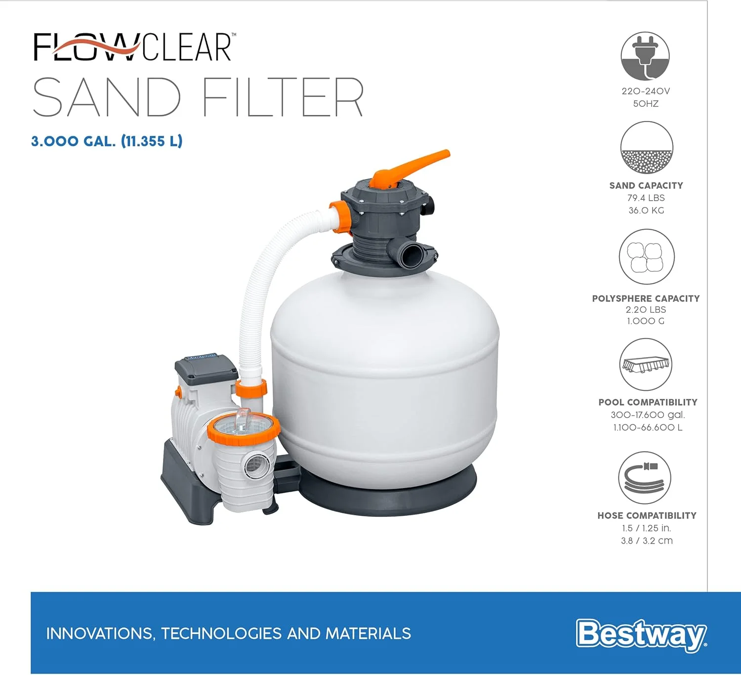 پمپ آب بست وی، پمپ فیلتر شنی برای استخر، 11355 لیتر در ساعت پمپ آب بست وی، پمپ فیلتر شنی برای استخر، 11355 لیتر در ساعت