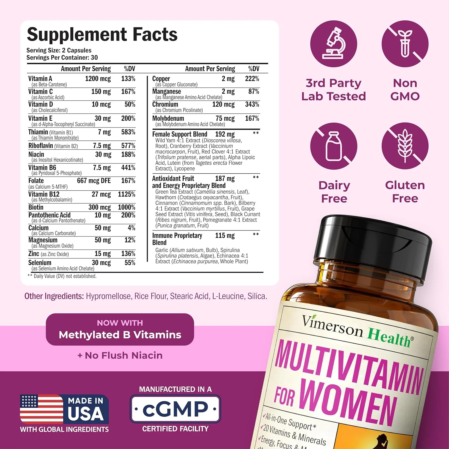 مکمل مولتی ویتامین و مولتی مینرال روزانه مخصوص بانوان Vimerson Health - 60 کپسول