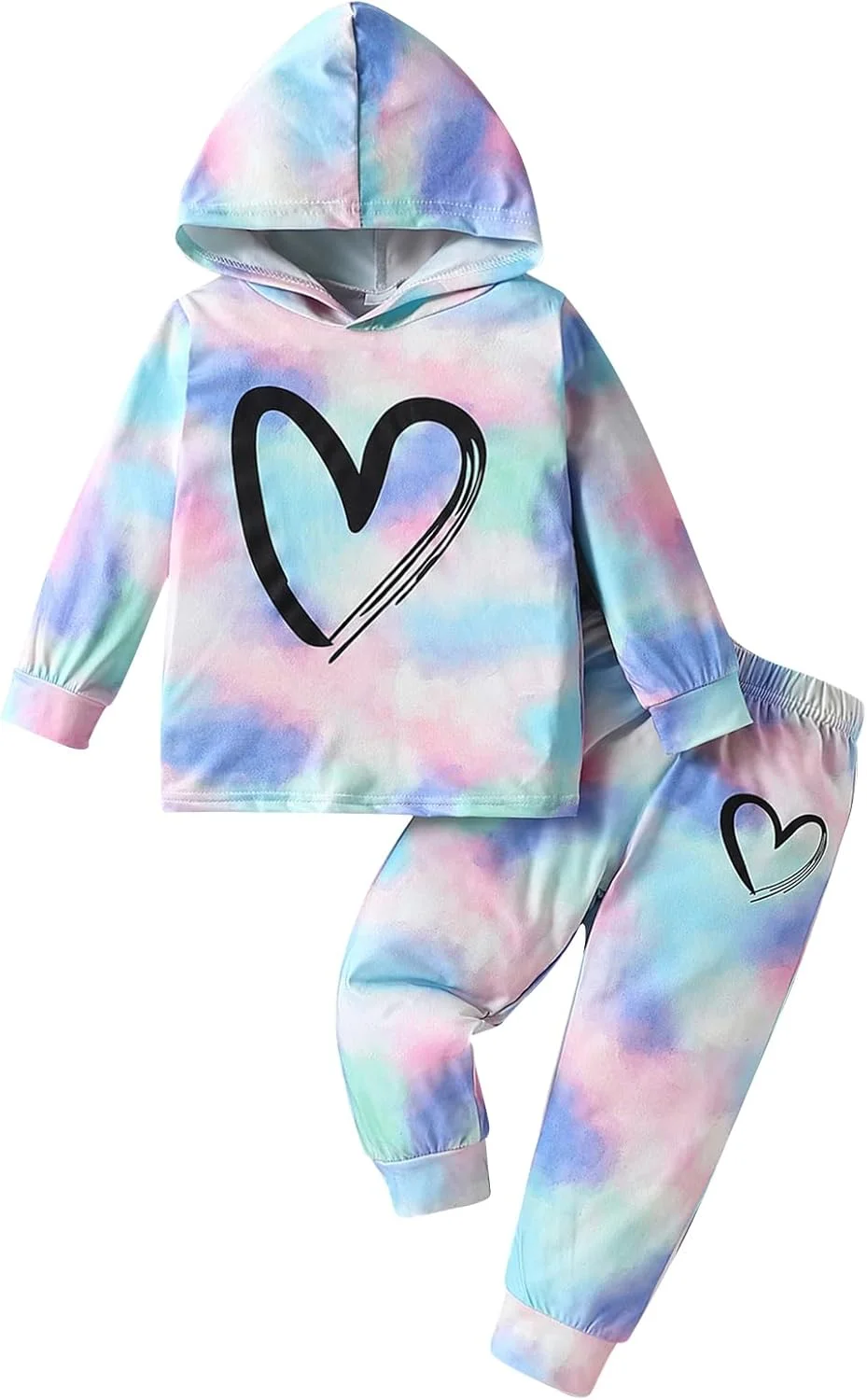 GOLLUNER ست لباس دخترانه بچه گانه هودی آستین بلند طرح تایلندی و شلوار گرمکن طرح قلب