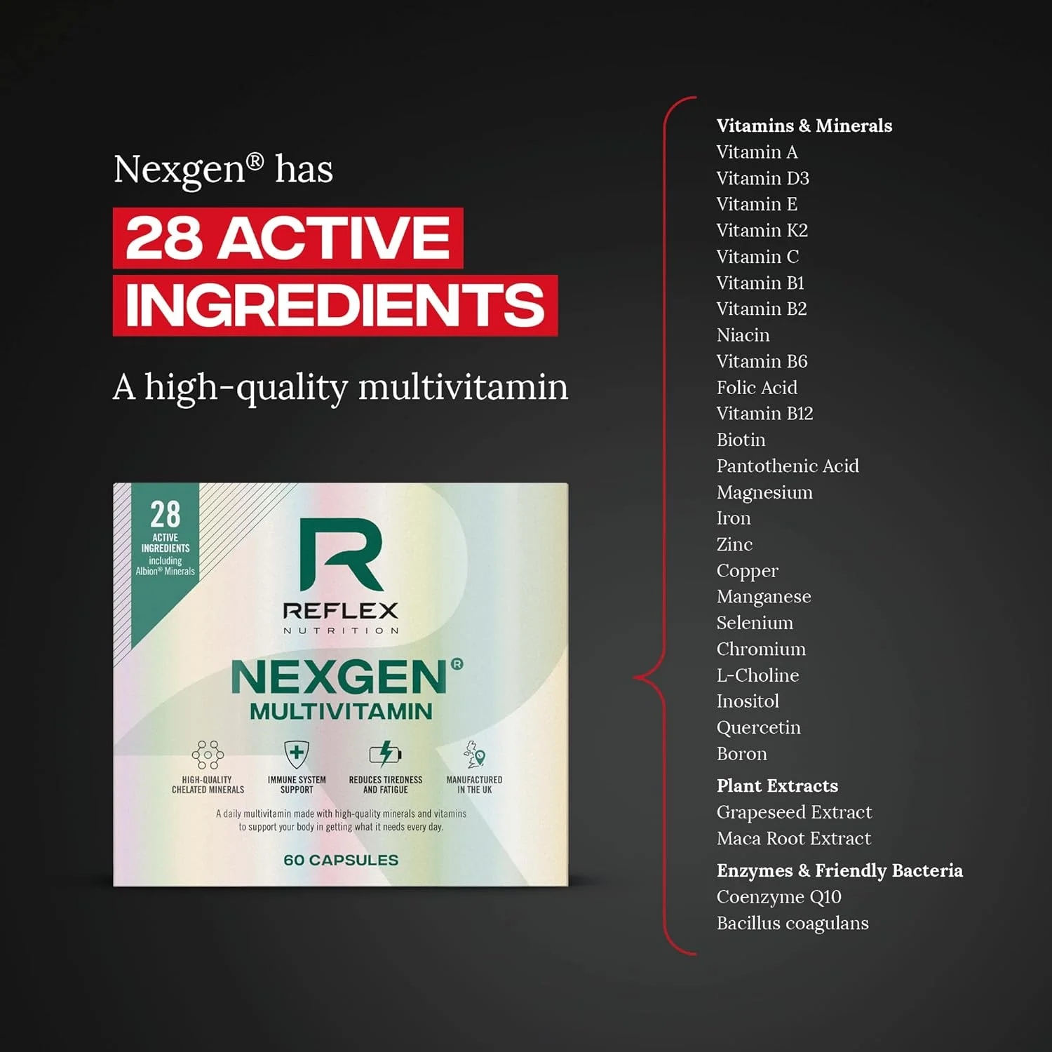مولتی ویتامین، پروبیوتیک و کمپلکس آنزیم های گوارشی Reflex Nexgen برای آقایان و بانوان، 60 کپسول