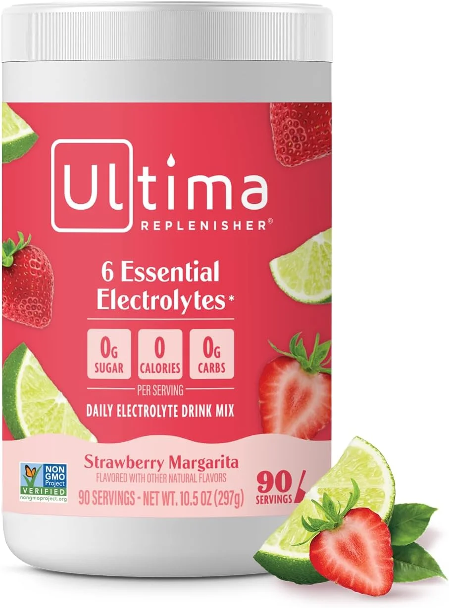 مخلوط نوشیدنی الکترولیتی Ultima Replenisher Mocktini - مارگاریتا توت فرنگی، 90 سروینگ - پودر آبرسان با 6 الکترولیت و مواد معدنی کمیاب، 90 سروینگ (بسته 1 عددی)