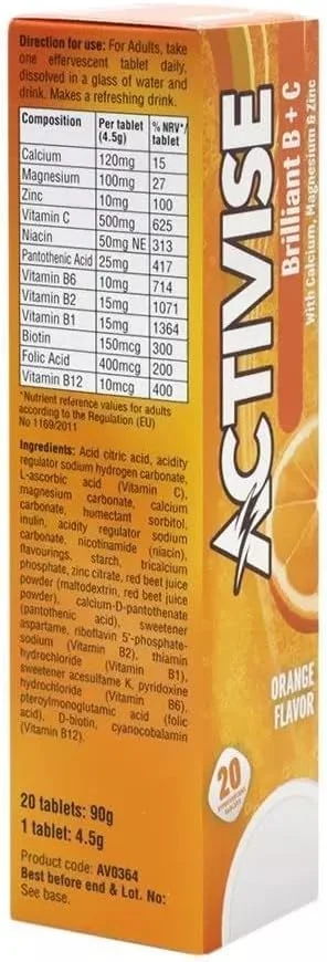 قرص جوشان اکتیوایز Brilliant B + ویتامین C بسته 20 عددی