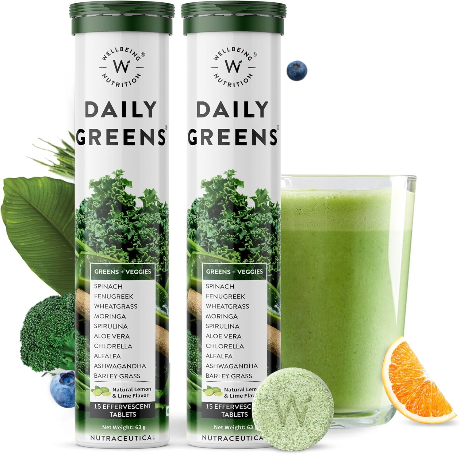 مکمل غذایی روزانه Wellbeing Nutrition Daily Greens برای تقویت ایمنی و سم زدایی با بیش از 39 گیاه سوپرفود و آنتی اکسیدان ارگانیک (بسته 2 عددی)