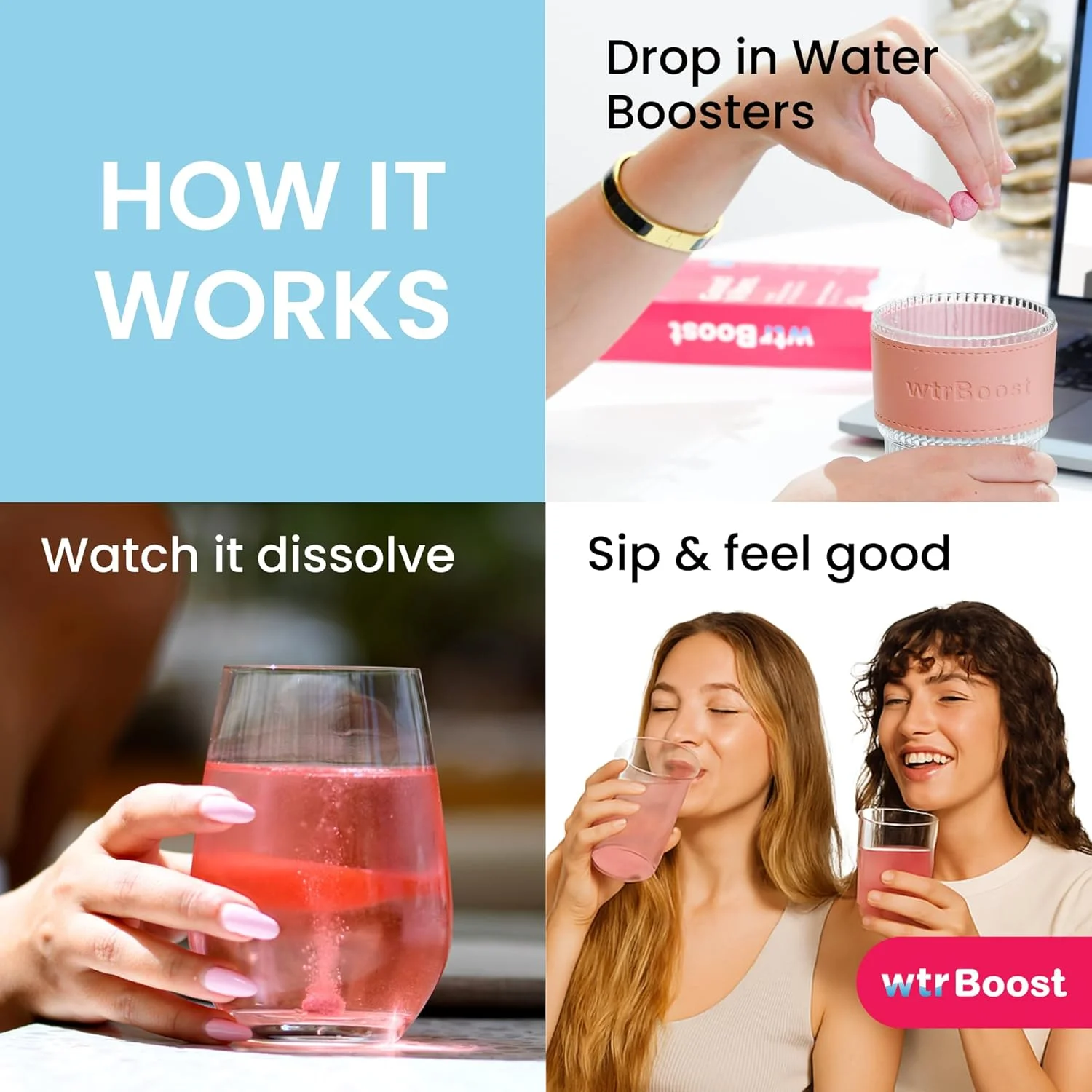 قرص هیدراتاسیون WTR Boost Good Vibes، کاهش خستگی، طعم لیچی-رز، 24 عدد