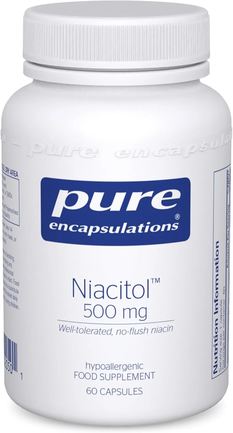 پیور انکپسولیشنز - نیاسیتول (ویتامین ب3) 500 میلی گرم - مکمل نیاسین بدون گرگرفتگی و با تحمل پذیری بالا برای حمایت از متابولیسم، رفع خستگی و کوفتگی - 60 کپسول گیاهی