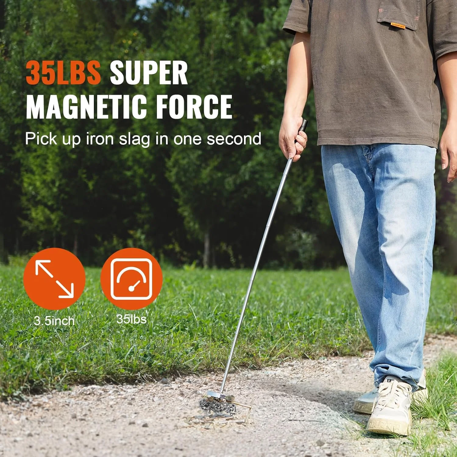 ابزار جارو مغناطیسی تلسکوپی KASTWAVE، ظرفیت کشش 35 پوند، جمع شونده از 8.9 اینچ تا 33.3 اینچ، ایده آل برای برداشتن میخ، پیچ و قطعات فلزی