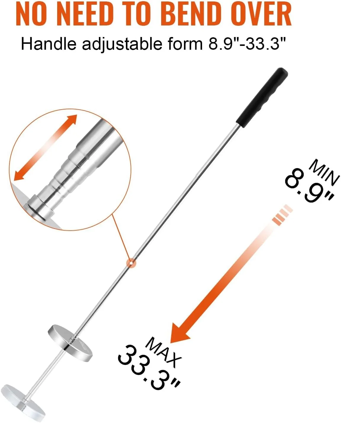 ابزار جارو مغناطیسی تلسکوپی KASTWAVE، ظرفیت کشش 35 پوند، جمع شونده از 8.9 اینچ تا 33.3 اینچ، ایده آل برای برداشتن میخ، پیچ و قطعات فلزی