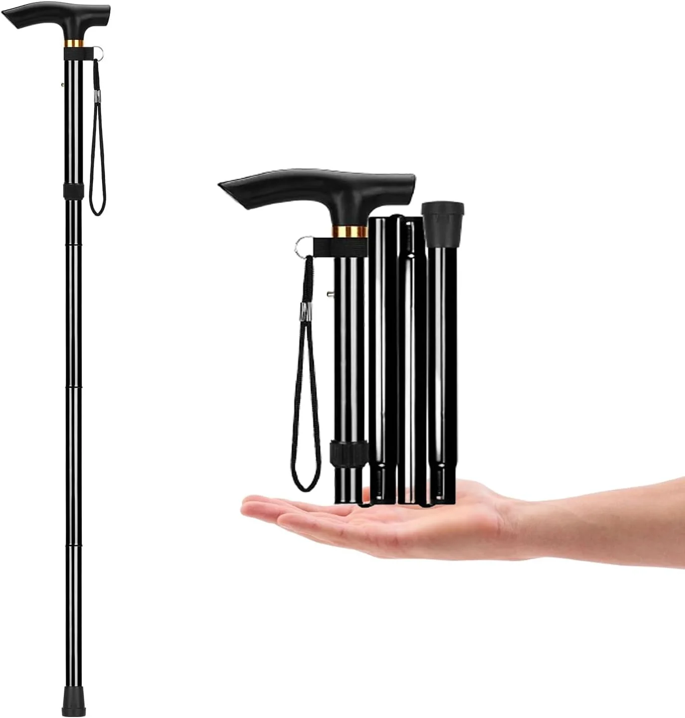 عصای پیاده روی آلیاژ آلومینیوم YOBOKO - عصای تاشو برای پیاده روی - عصای ضد لغزش برای سالمندان با قابلیت تنظیم طول