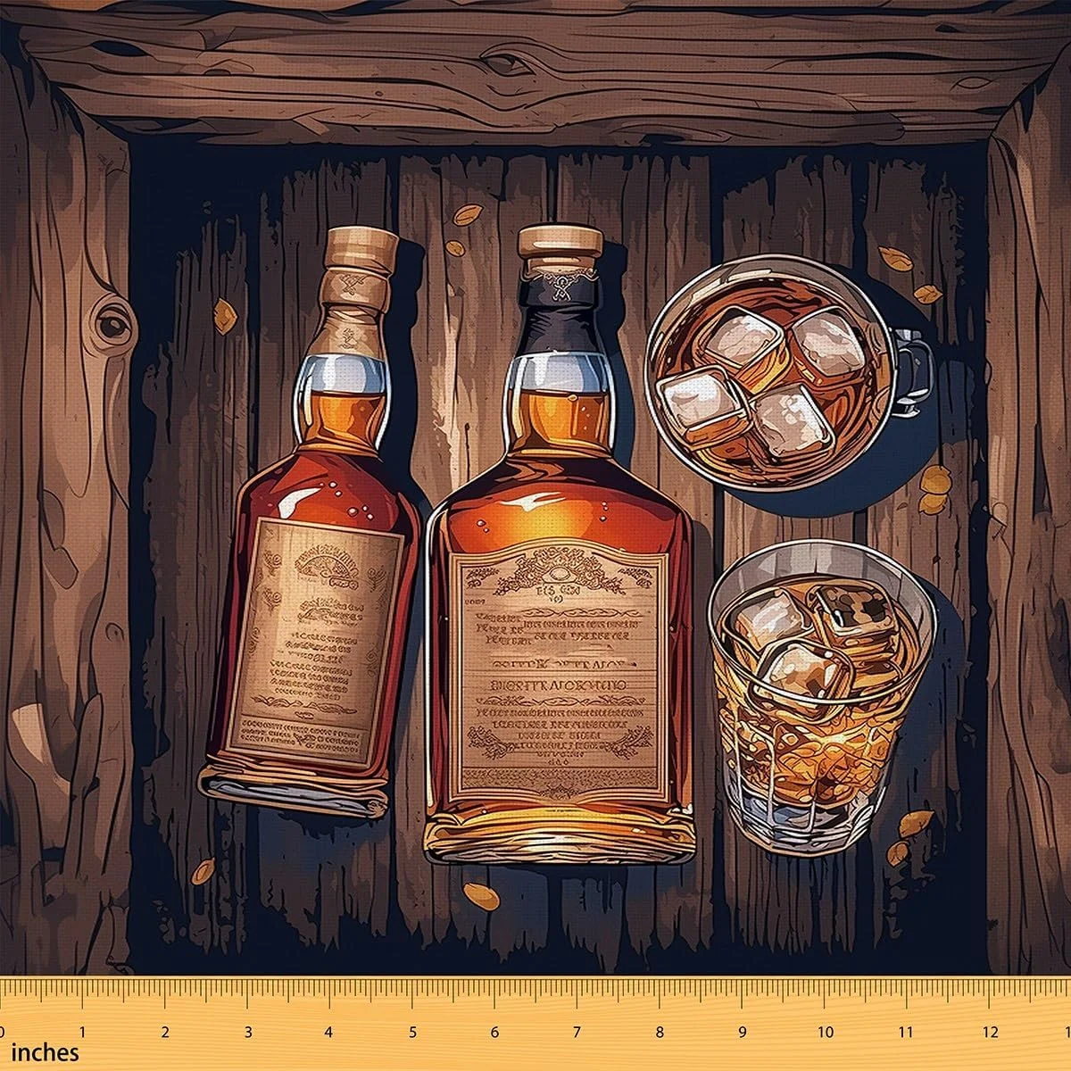 پارچه ویسکی، شراب، لیوان آبجو یخ زده، پارچه صنایع دستی خیاطی DIY متری، طرح تخته چوبی قدیمی و تزئینی مناسب برای روکش مبلمان و لوازم منزل، 1 یارد، 36 اینچ طول در 59 اینچ عرض