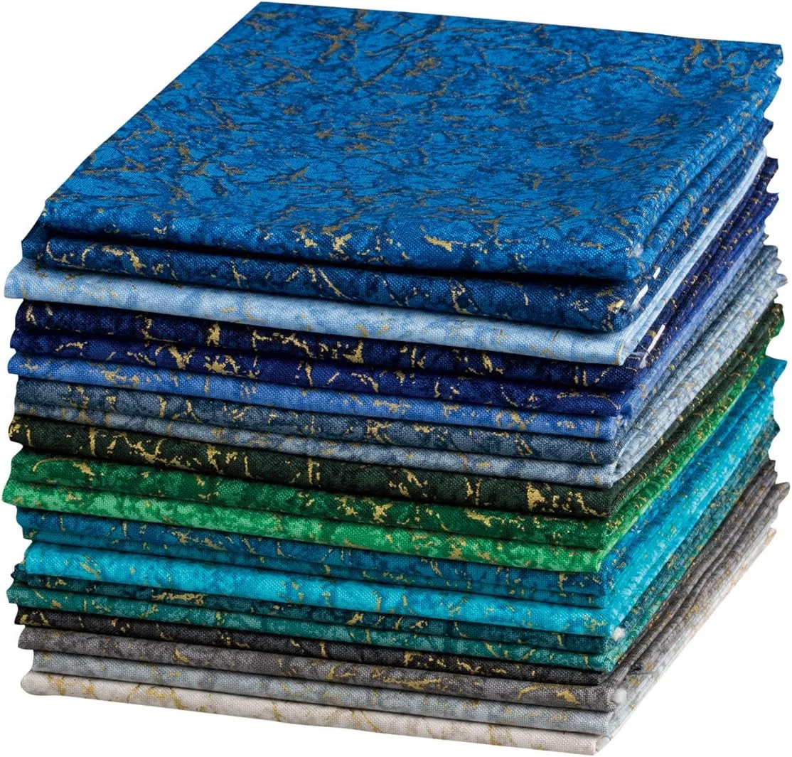 بسته پارچه ای 20 تکه ای از مجموعه Connecting Threads Blender، برش خورده، 18 در 22 اینچ، 100% پنبه ای، مناسب برای لحاف دوزی، Fat Quarter (کوارتز متالیک تونال خنک)