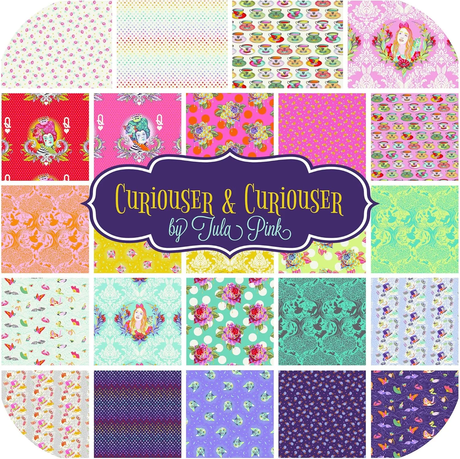 بسته پارچه ای Free Spirit Curiouser and Curiouser Fat Quarter (شامل 25 تکه) اثر Tula Pink، ابعاد هر تکه 45.72 سانتی متر در 53.34 سانتی متر، مناسب برای پارچه های لحاف دوزی DIY بسته پارچه ای Free Spirit Curiouser and Curiouser Fat Quarter (شامل 25 تکه) اثر Tula Pink، ابعاد هر تکه 45.72 سانتی متر در 53.34 سانتی متر، مناسب برای پارچه های لحاف دوزی DIY