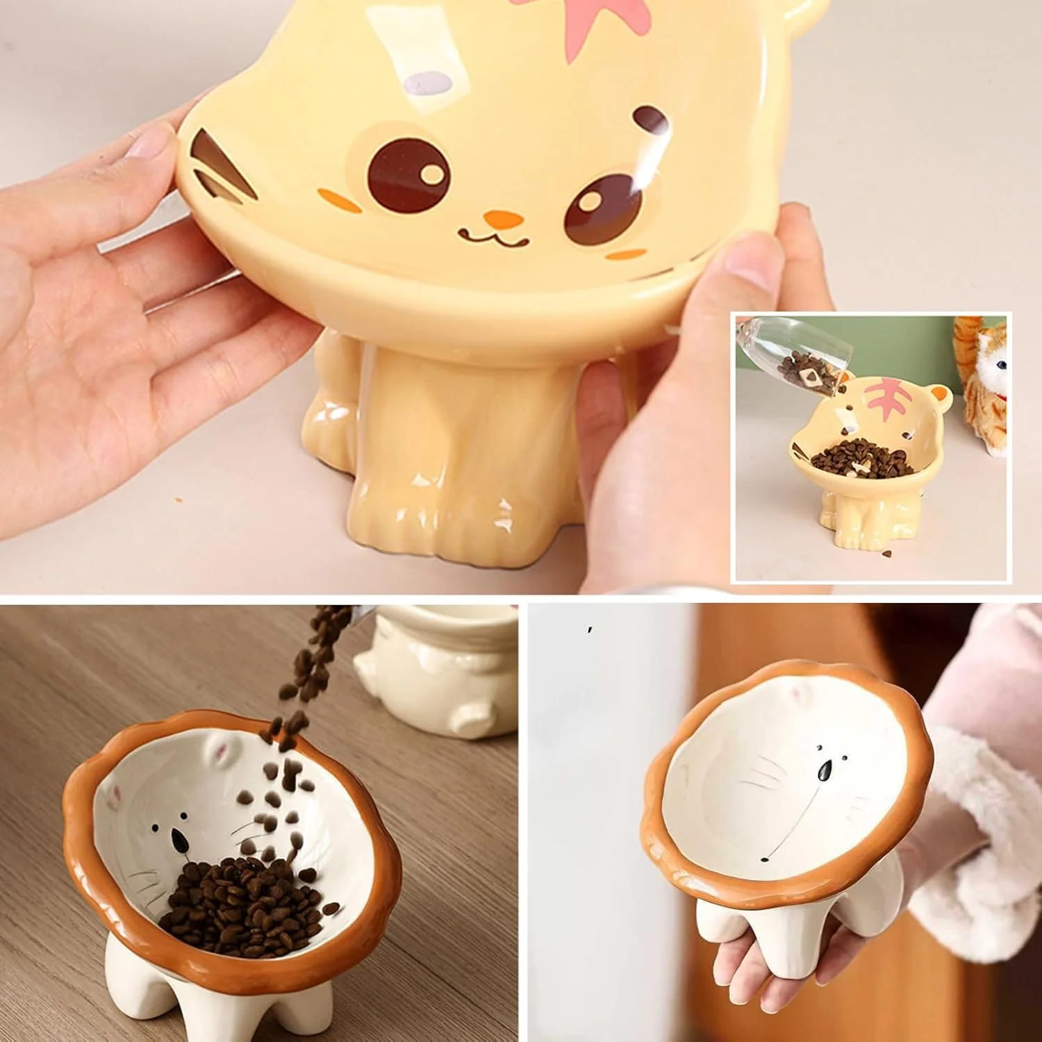 ظرف غذای گربه زوزر، ست 2 تایی کاسه سرامیکی برای تغذیه گربه ها و توله سگ ها