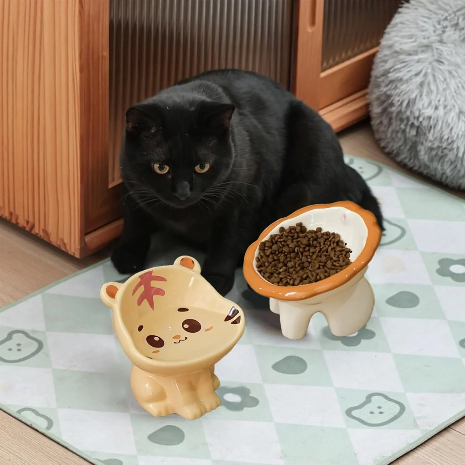 ظرف غذای گربه زوزر، ست 2 تایی کاسه سرامیکی برای تغذیه گربه ها و توله سگ ها
