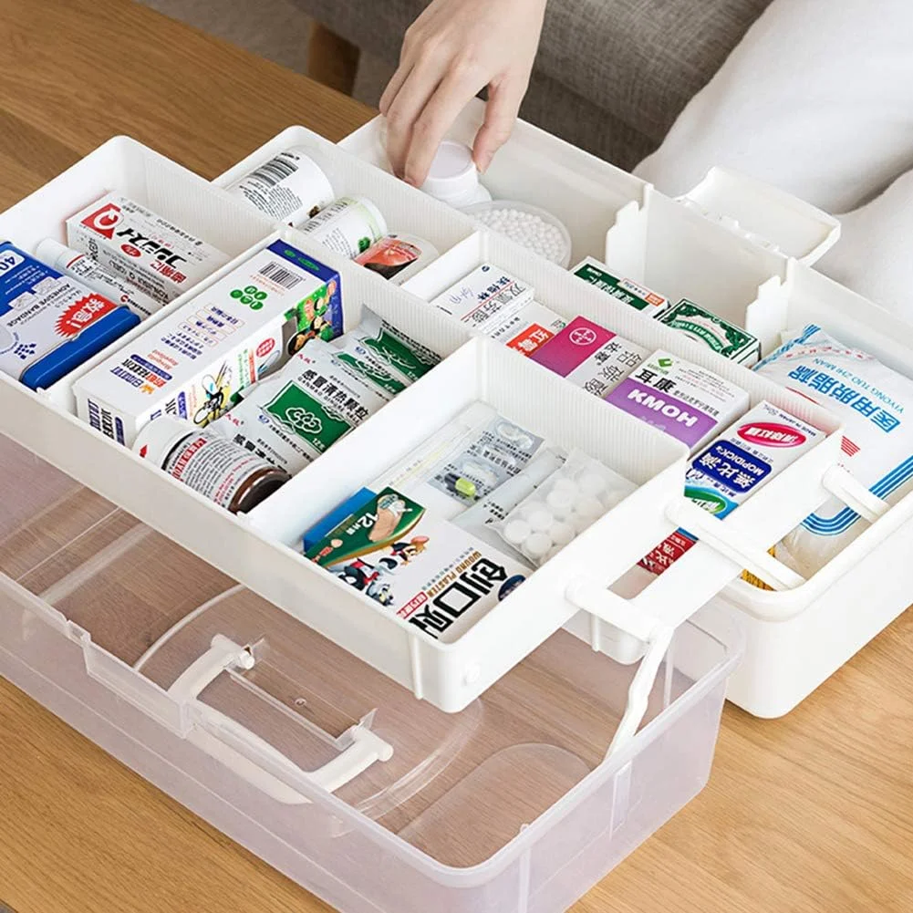 جعبه کمک های اولیه ZLASS، کابینت نگهداری دارو پلاستیکی سه لایه، جعبه نگهداری تاشو داروی شفاف قابل حمل با قفل و دسته، 37x19x18 سانتی متر جعبه کمک های اولیه ZLASS، کابینت نگهداری دارو پلاستیکی سه لایه، جعبه نگهداری تاشو داروی شفاف قابل حمل با قفل و دسته، 37x19x18 سانتی متر