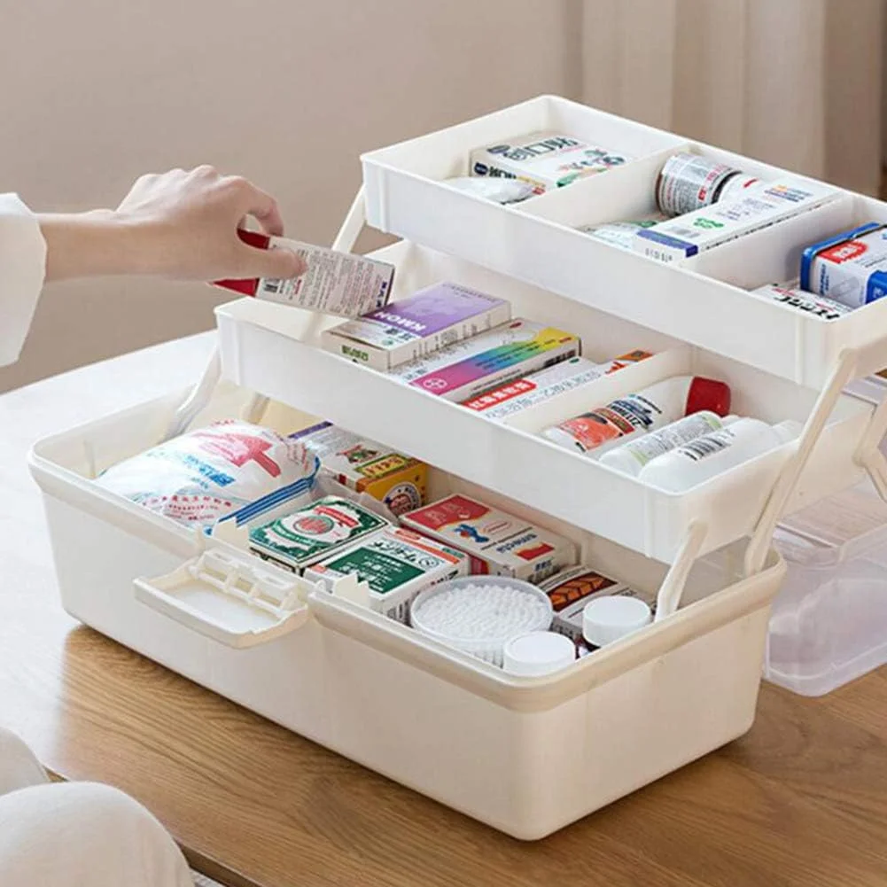 جعبه کمک های اولیه ZLASS، کابینت نگهداری دارو پلاستیکی سه لایه، جعبه نگهداری تاشو داروی شفاف قابل حمل با قفل و دسته، 37x19x18 سانتی متر جعبه کمک های اولیه ZLASS، کابینت نگهداری دارو پلاستیکی سه لایه، جعبه نگهداری تاشو داروی شفاف قابل حمل با قفل و دسته، 37x19x18 سانتی متر
