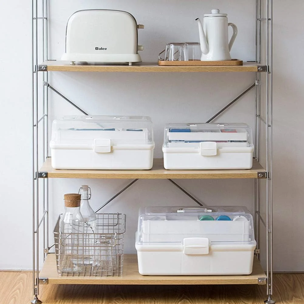 جعبه کمک های اولیه ZLASS، کابینت نگهداری دارو پلاستیکی سه لایه، جعبه نگهداری تاشو داروی شفاف قابل حمل با قفل و دسته، 37x19x18 سانتی متر جعبه کمک های اولیه ZLASS، کابینت نگهداری دارو پلاستیکی سه لایه، جعبه نگهداری تاشو داروی شفاف قابل حمل با قفل و دسته، 37x19x18 سانتی متر