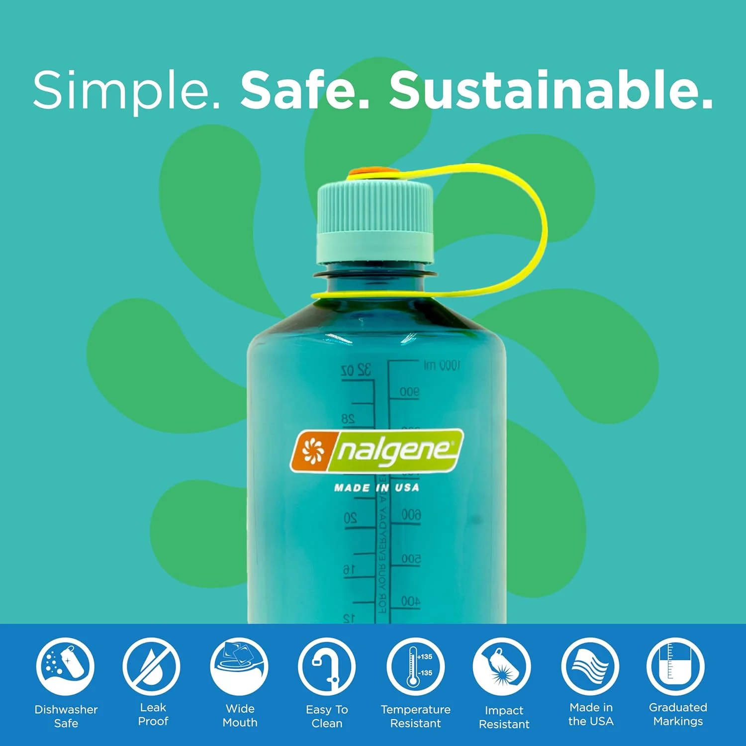 بطری آب نالجن Sustain Tritan بدون BPA ساخته شده از مواد مشتق شده از 50٪ ضایعات پلاستیکی، 32 اونس، دهانه باریک بطری آب نالجن Sustain Tritan بدون BPA ساخته شده از مواد مشتق شده از 50٪ ضایعات پلاستیکی، 32 اونس، دهانه باریک