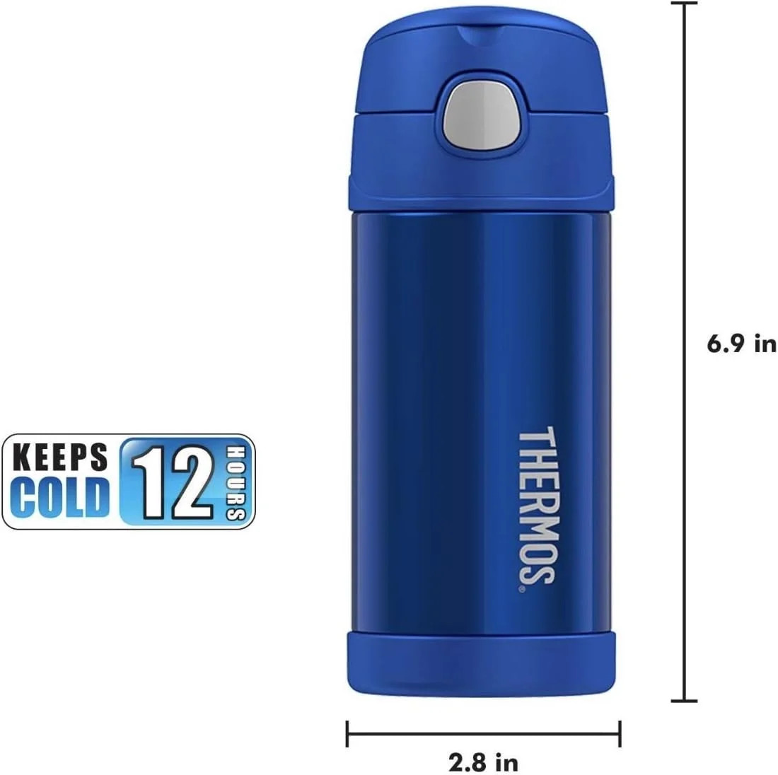 فلاسک استیل آبی کودک ترموس فانتاینر 355 میلی لیتر مدل F40123BL1، بطری آب کودک با نی، فلاسک عایق، بطری هیدراتاسیون با درب