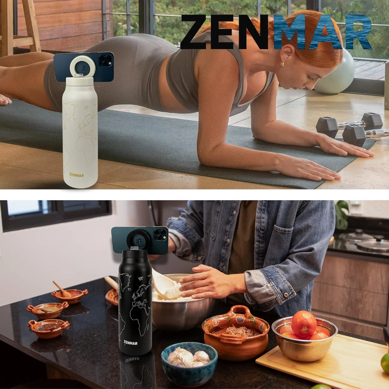 بطری آب عایق استیل ضد زنگ ZENMAR، 750 میلی لیتر (24 اونس) - فلاسک خلاء دو جداره نوشیدنی ها را گرم و سرد نگه می دارد، ضد نشت، بدون BPA، قابل استفاده مجدد، سازگار با محیط زیست، طرح نقشه جهان، سفید مات