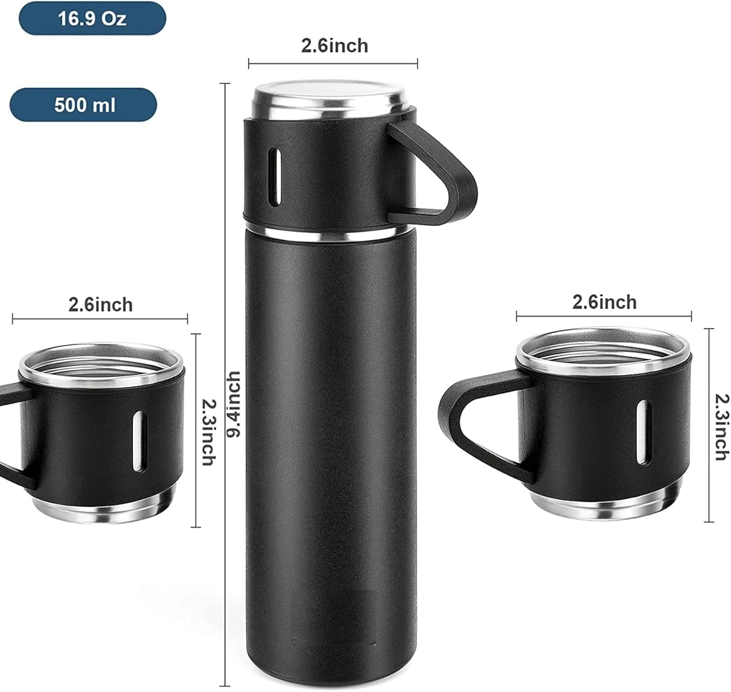 فلاسک عایق خلاء WEIKANG 500 میلی لیتر / 17.6 اونس بطری حرارتی استیل ضد زنگ با فنجان برای فلاسک های نوشیدنی گرم و سرد آب قهوه. (مشکی)