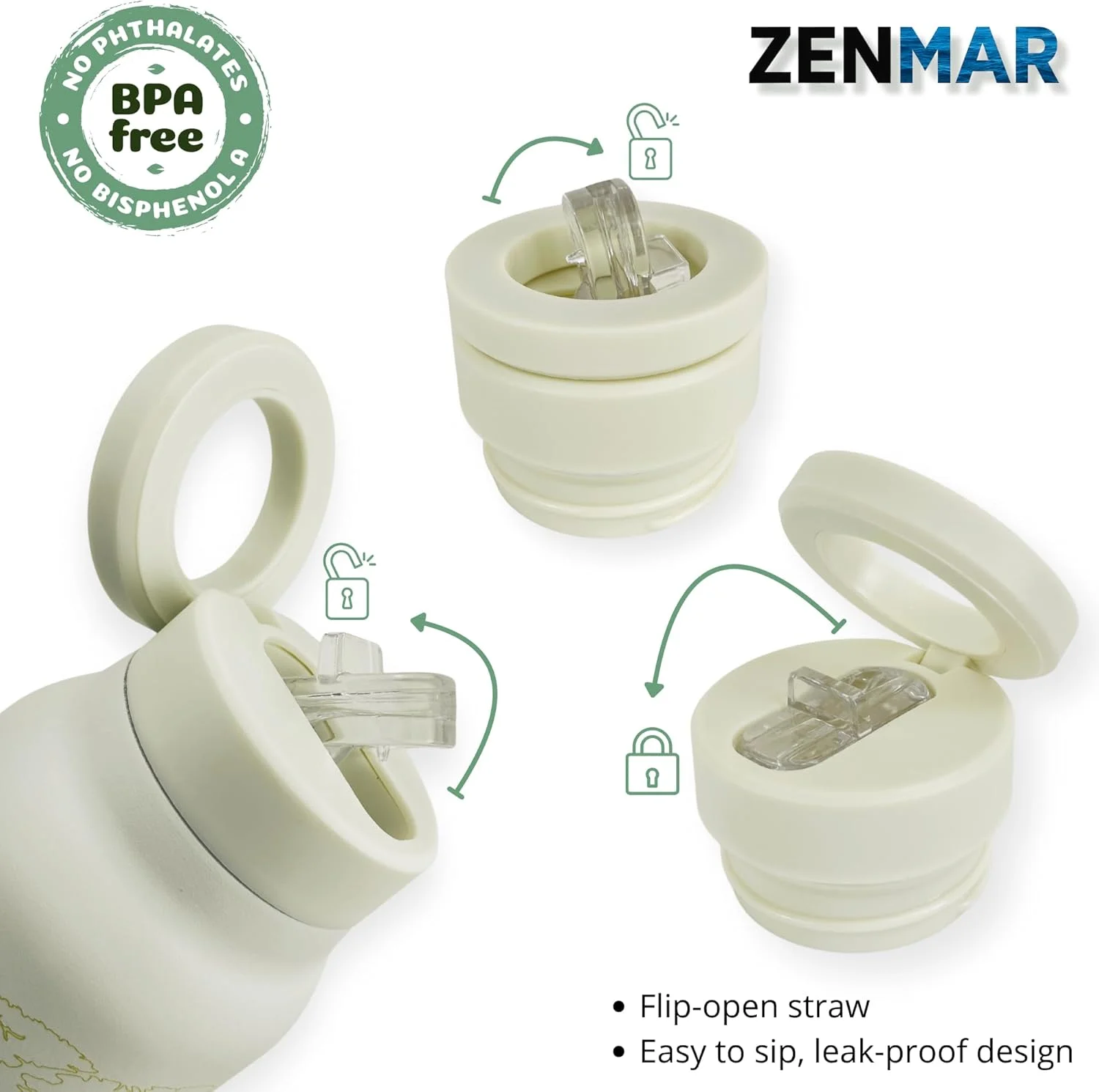 بطری آب عایق استیل ضد زنگ ZENMAR، 750 میلی لیتر (24 اونس) - فلاسک خلاء دو جداره نوشیدنی ها را گرم و سرد نگه می دارد، ضد نشت، بدون BPA، قابل استفاده مجدد، سازگار با محیط زیست، طرح نقشه جهان، سفید مات