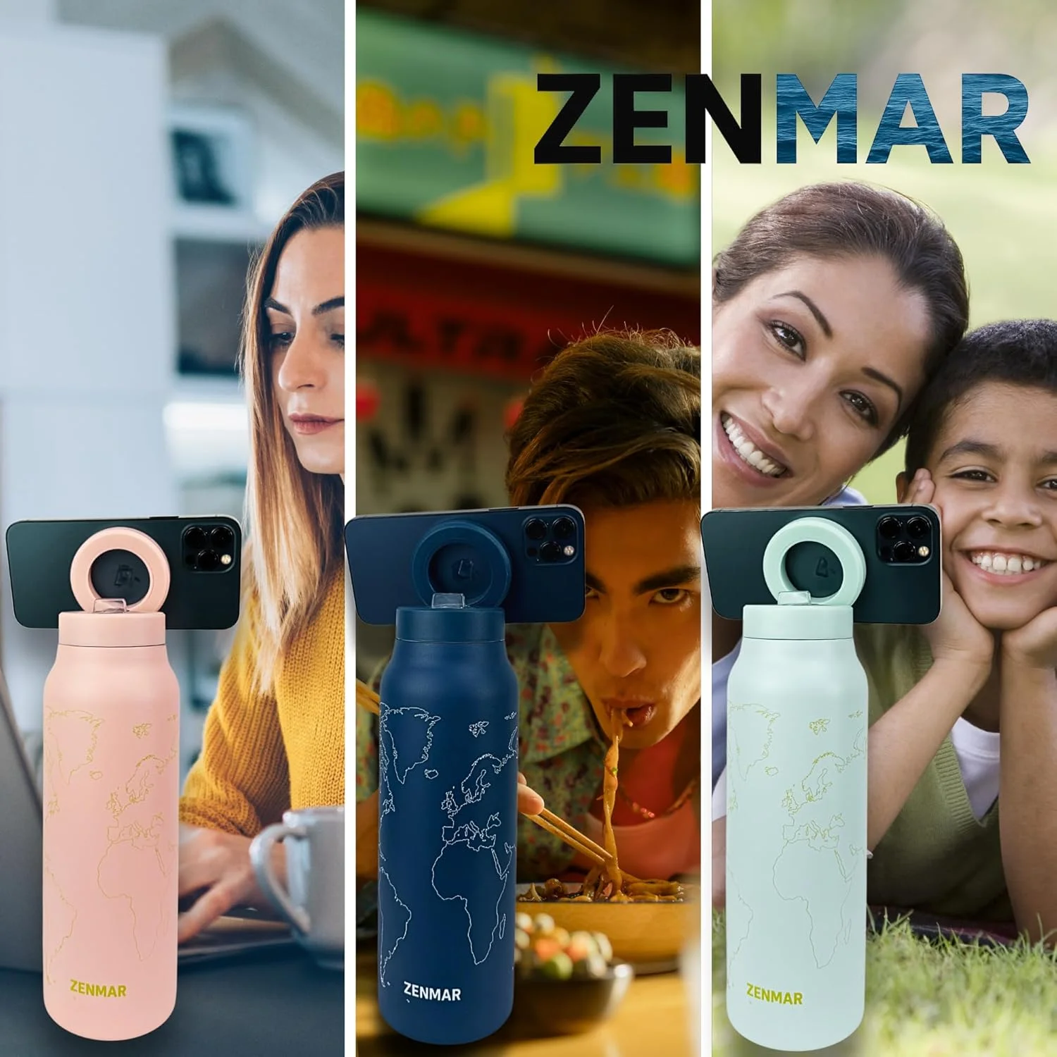 بطری آب عایق استیل ضد زنگ ZENMAR، 750 میلی لیتر (24 اونس) - فلاسک خلاء دو جداره نوشیدنی ها را گرم و سرد نگه می دارد، ضد نشت، بدون BPA، قابل استفاده مجدد، سازگار با محیط زیست، طرح نقشه جهان، سفید مات
