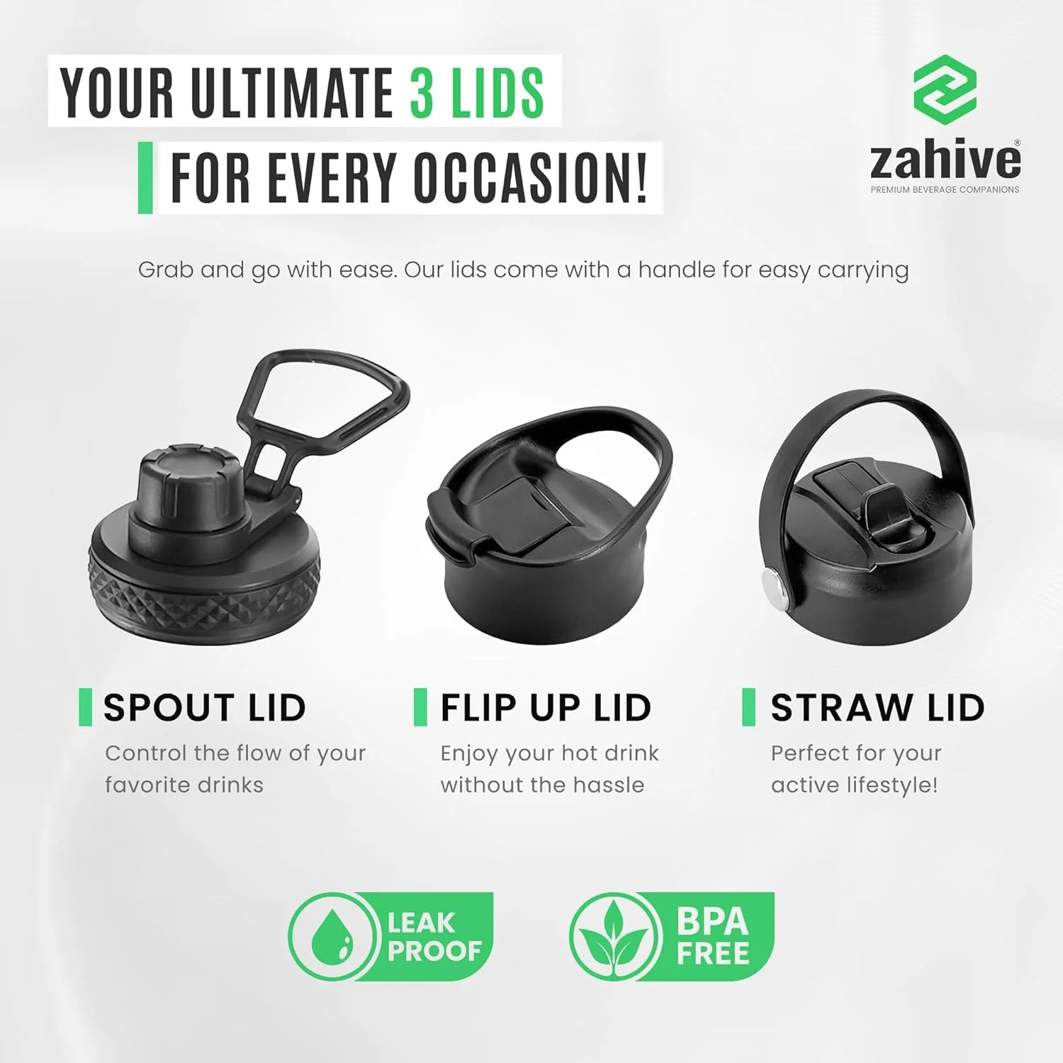 بطری آب استیل ضد زنگ Zahive با حجم 1 لیتر به همراه 3 درب و کیف - بطری آب عایق دار با نی - فلاسک ترموس دو جداره 1000 میلی لیتری برای مسافرت، نوشیدنی های گرم و سرد، ورزش، باشگاه، ضد نشت (32 اونس، سبز ارتشی)