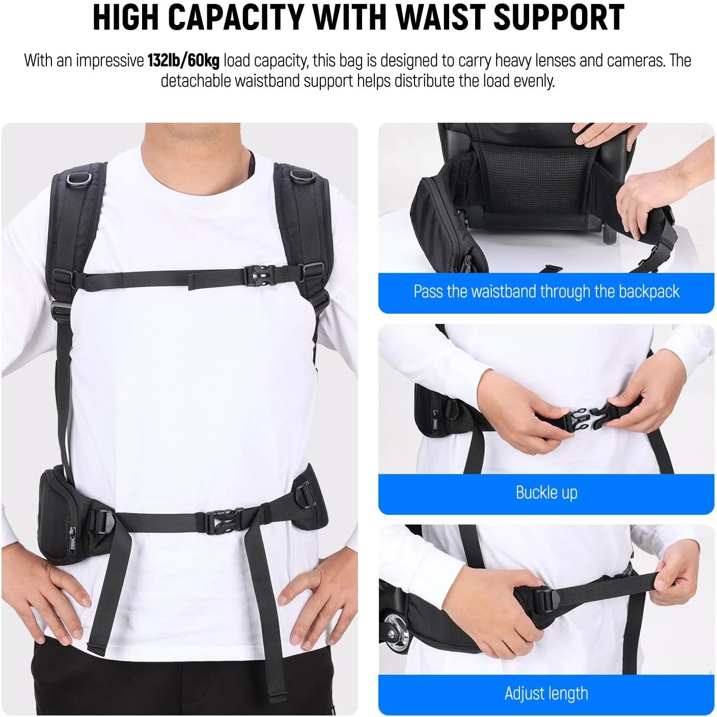 کیف رولی دوربین 2 در 1 Neewer با جداکننده های ضد ضربه جداشدنی، دسته جمع شونده، کمربند، روکش باران، ضد آب، کوله پشتی بادوام برای حمل سه پایه دوربین، فلاش، لنز، لپ تاپ، مشکی، PB027