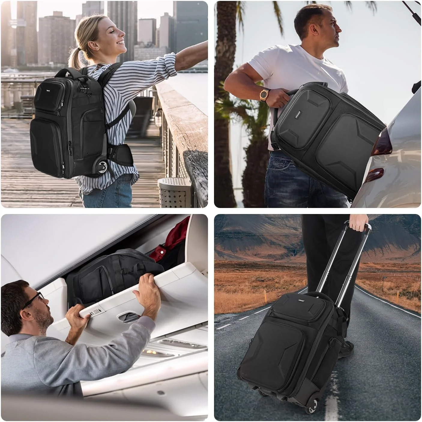 کیف رولی دوربین 2 در 1 Neewer با جداکننده های ضد ضربه جداشدنی، دسته جمع شونده، کمربند، روکش باران، ضد آب، کوله پشتی بادوام برای حمل سه پایه دوربین، فلاش، لنز، لپ تاپ، مشکی، PB027