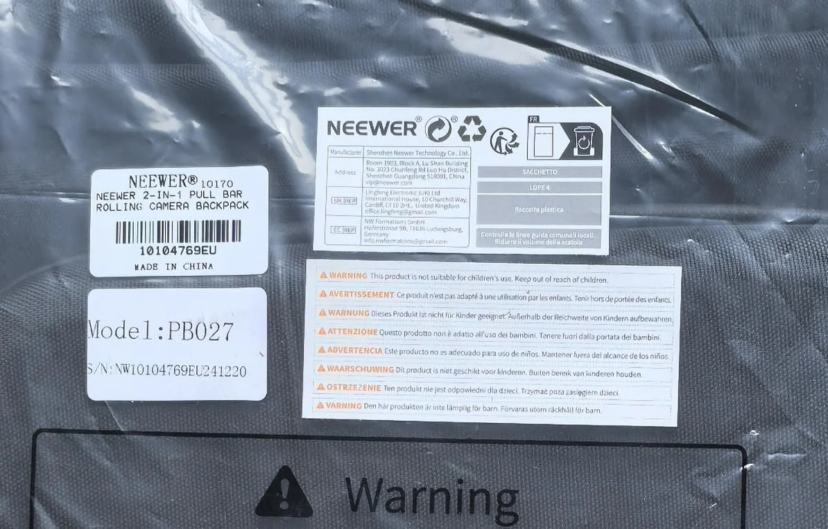 کیف رولی دوربین 2 در 1 Neewer با جداکننده های ضد ضربه جداشدنی، دسته جمع شونده، کمربند، روکش باران، ضد آب، کوله پشتی بادوام برای حمل سه پایه دوربین، فلاش، لنز، لپ تاپ، مشکی، PB027